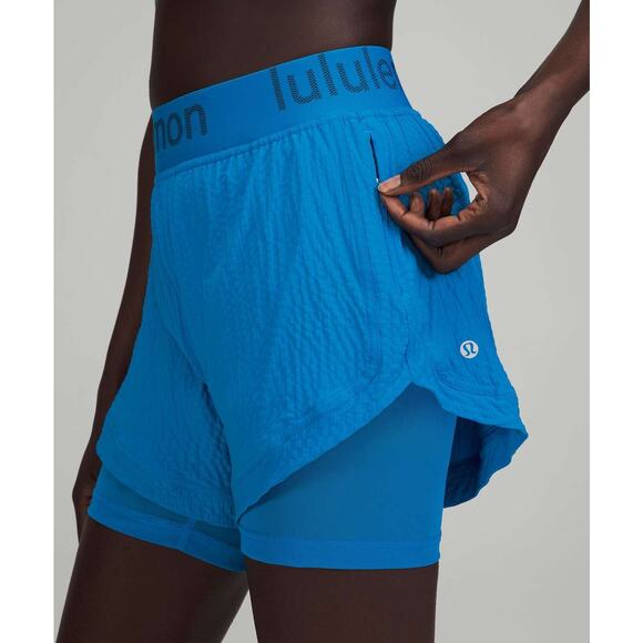 Lululemon Blue Crinkle High Rise Shorts Size 4 Women's Lined Athletic - Picture 6 of 14